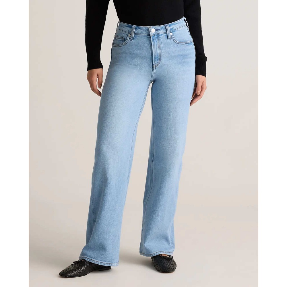 Quince Bella Stretch Straight Leg Jeans Cool Blue High Rise Denim 27x28 NWT